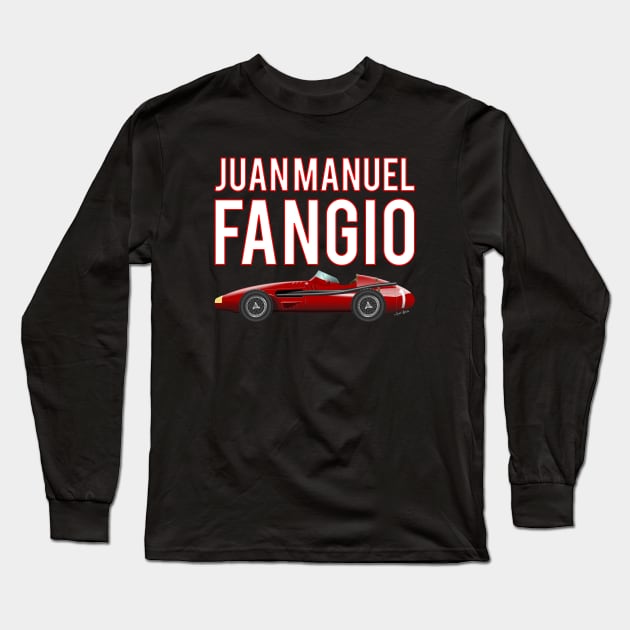 Maserati 250 F - Juan Manuel Fangio Illustration Long Sleeve T-Shirt by Burro Wheel